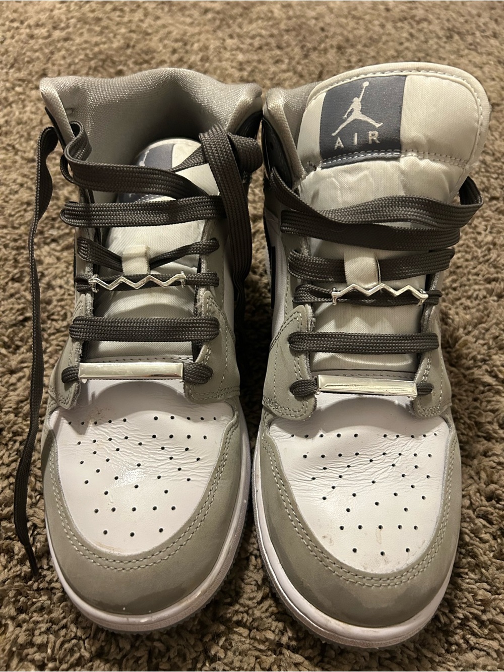 Jordan Kids Grey and White High-Top Sneakers with Dark Grey Laces